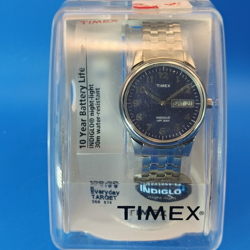 Vintage 2015 Timex Indiglo Day-Date 35mm Mens Quartz Watch 3D Hologram Dial NOS